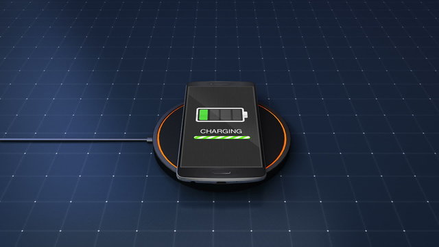 Explain wireless charge function, using smart phone and mobile phone 2 , 3D animation