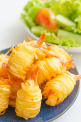 Potato String Prawns - Asian style king prawns wrapped in potato