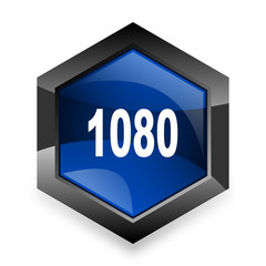 1080 blue hexagon 3d modern design icon on white background
