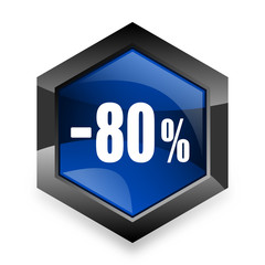80 percent sale retail blue hexagon 3d modern design icon on white background