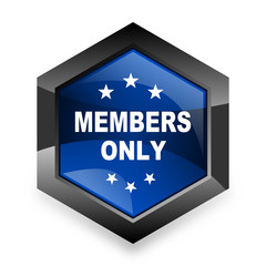members only blue hexagon 3d modern design icon on white background