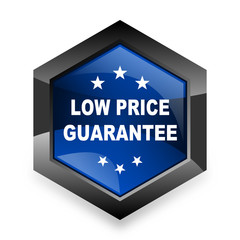 low price guarantee blue hexagon 3d modern design icon on white background