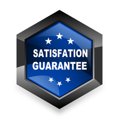 satisfaction guarantee blue hexagon 3d modern design icon on white background
