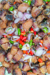 Close up of salted fish spicy, Yum Thai Food