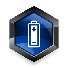 battery blue hexagon 3d modern design icon on white background