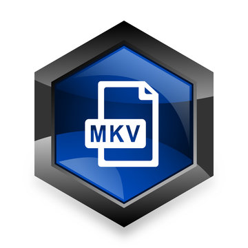 mkv file blue hexagon 3d modern design icon on white background
