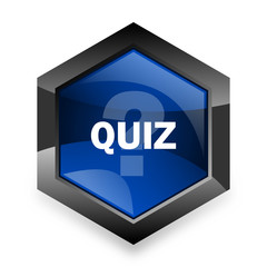 quiz blue hexagon 3d modern design icon on white background