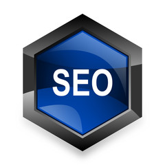 seo blue hexagon 3d modern design icon on white background