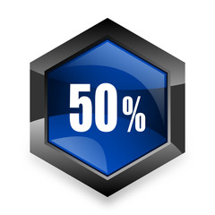 50 percent blue hexagon 3d modern design icon on white background