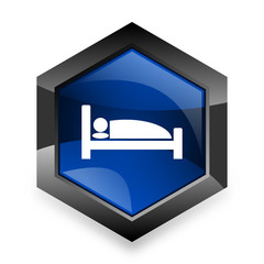 hotel blue hexagon 3d modern design icon on white background