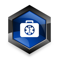 rescue kit blue hexagon 3d modern design icon on white background