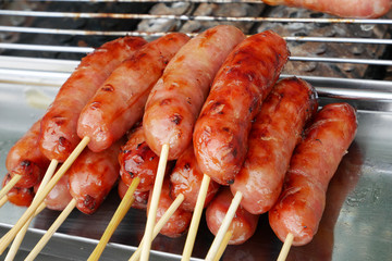 The delicious grilled Taiwanese sweet pork sausage.