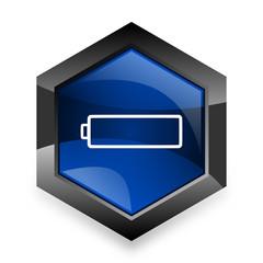 battery blue hexagon 3d modern design icon on white background