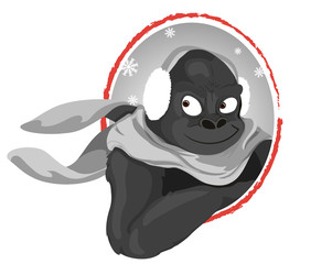 winter gorilla with earmuff in noir cartoon style
