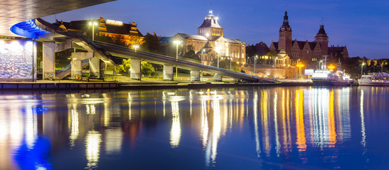 Fototapeta na wymiar Night panorama Haken terraces in Szczecin, Poland 