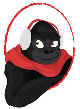 winter gorilla with earmuff