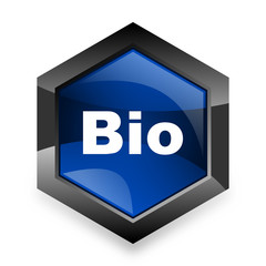 bio blue hexagon 3d modern design icon on white background