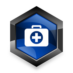 first aid blue hexagon 3d modern design icon on white background