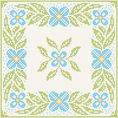 Cross-stitch embroidery - flowers and leaves