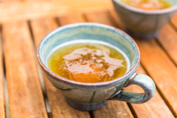 Norman apple cider in a typical ceramic cups