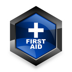 Fototapeta premium first aid blue hexagon 3d modern design icon on white background