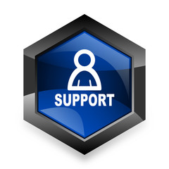 support blue hexagon 3d modern design icon on white background