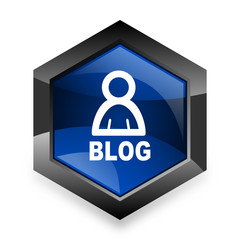 blog blue hexagon 3d modern design icon on white background