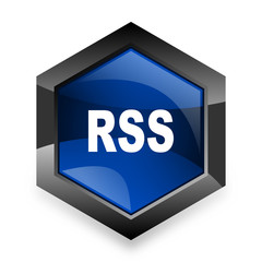 rss blue hexagon 3d modern design icon on white background