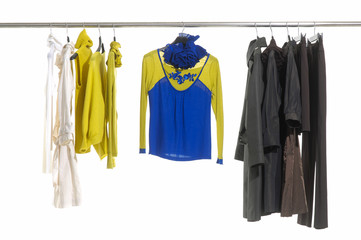 Set of casual female fashion clothing on hangers

