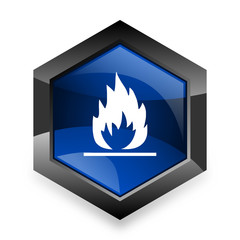 flame blue hexagon 3d modern design icon on white background