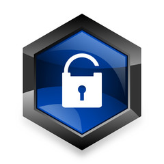padlock blue hexagon 3d modern design icon on white background
