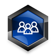 forum blue hexagon 3d modern design icon on white background