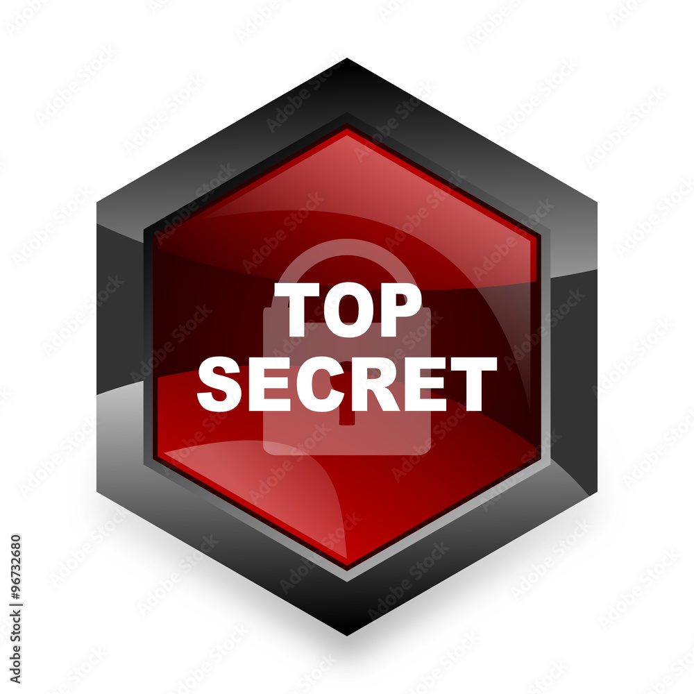 Poster top seret red hexagon 3d modern design icon on white background
