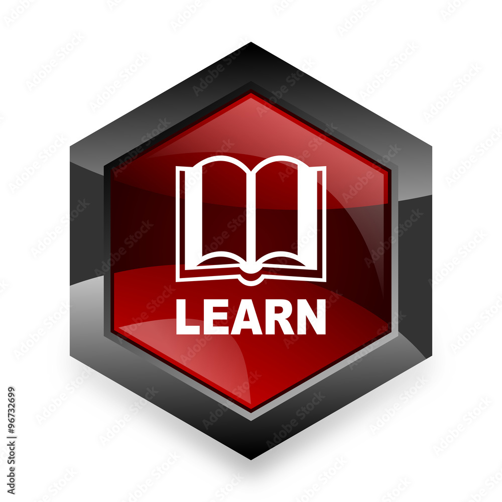 Poster learn red hexagon 3d modern design icon on white background