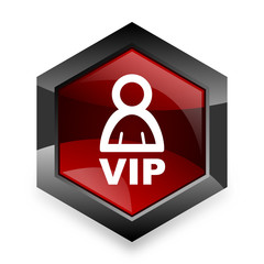 vip red hexagon 3d modern design icon on white background