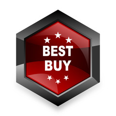 best buy red hexagon 3d modern design icon on white background