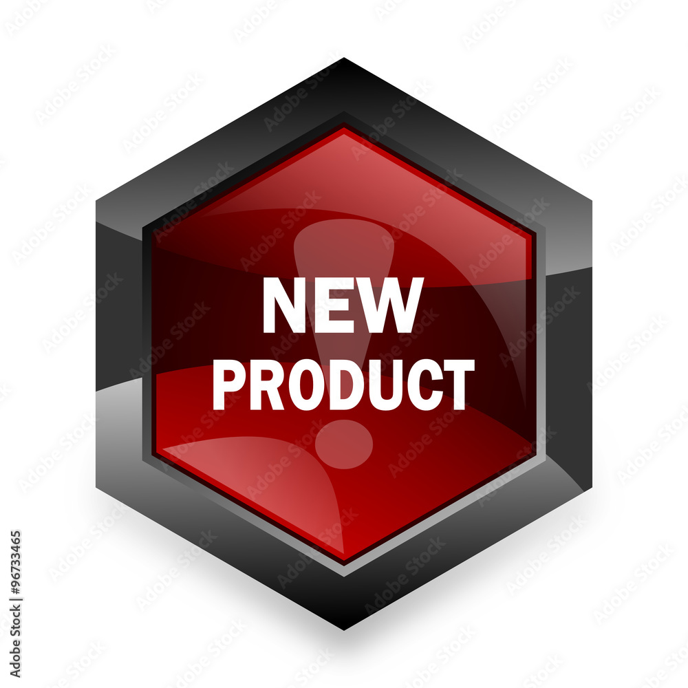 Poster new product red hexagon 3d modern design icon on white background