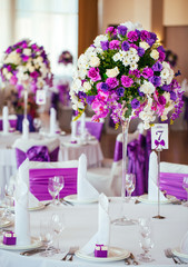 Table set for wedding or another catered event dinner.