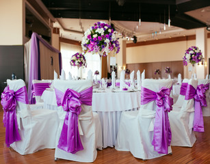 Table set for wedding or another catered event dinner.