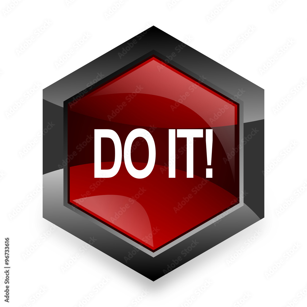 Poster do it red hexagon 3d modern design icon on white background
