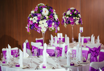 Table set for wedding or another catered event dinner.