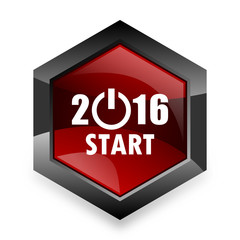 year 2016 red hexagon 3d modern design icon on white background