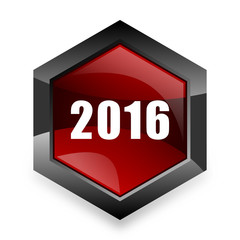 year 2016 red hexagon 3d modern design icon on white background