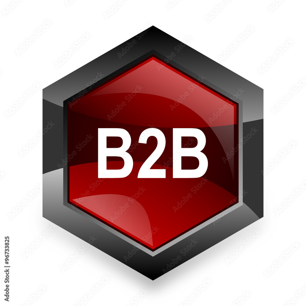 Poster b2b red hexagon 3d modern design icon on white background