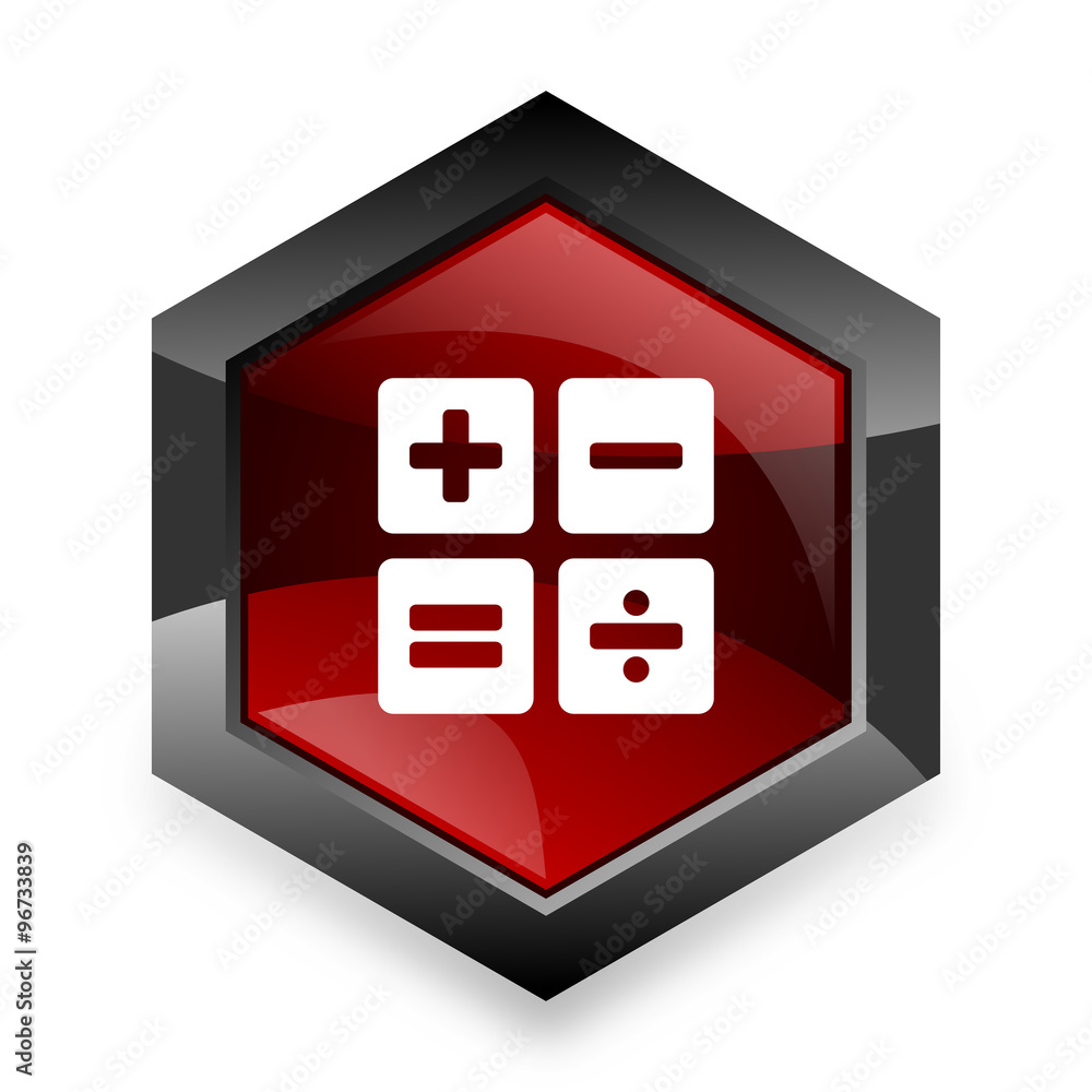 Poster calculator red hexagon 3d modern design icon on white background