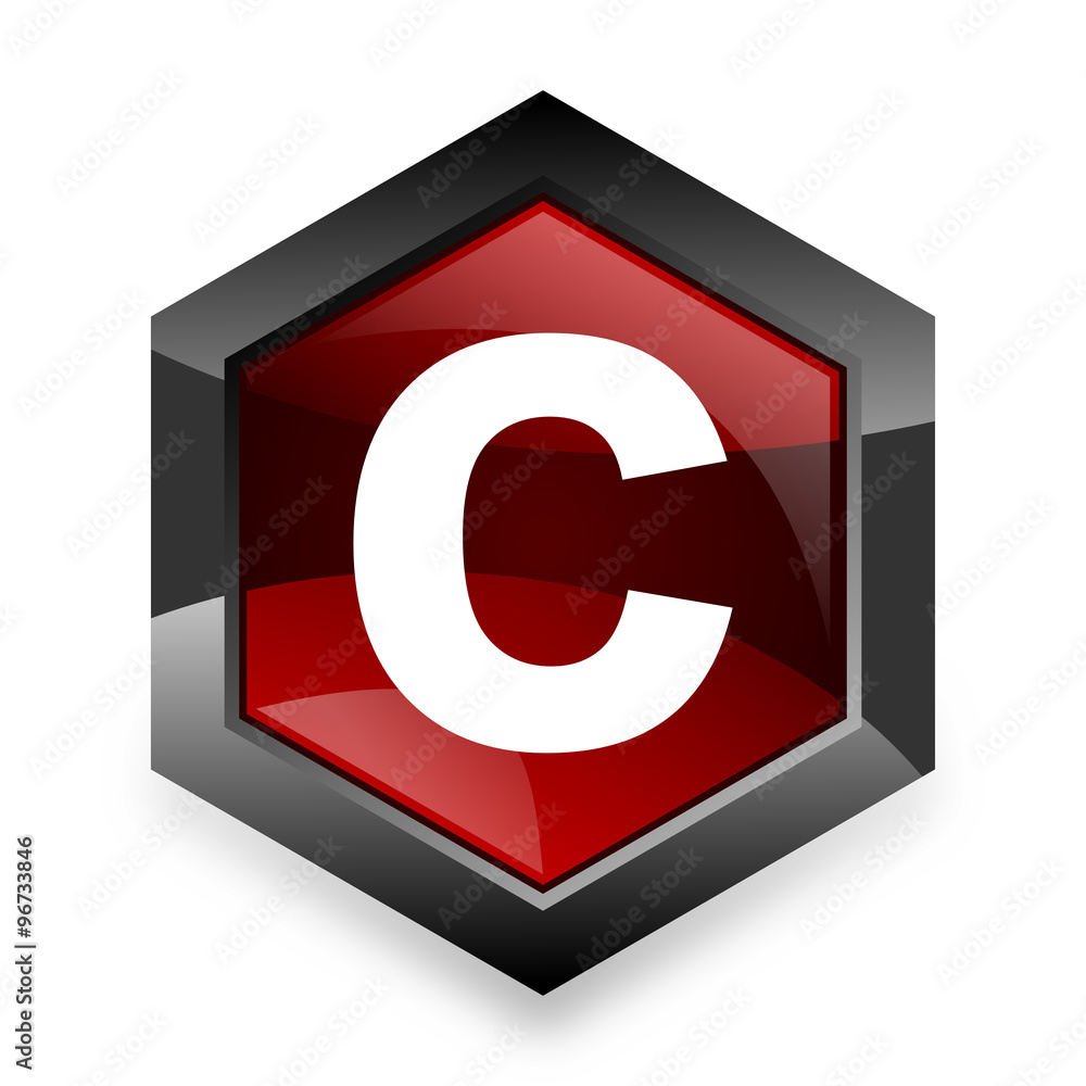 Poster copyright red hexagon 3d modern design icon on white background