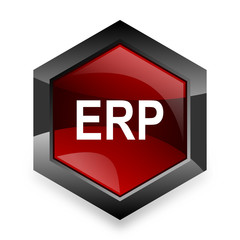 erp red hexagon 3d modern design icon on white background