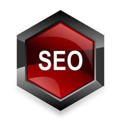 seo red hexagon 3d modern design icon on white background