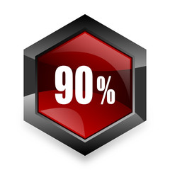 90 percent red hexagon 3d modern design icon on white background