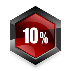 10 percent red hexagon 3d modern design icon on white background